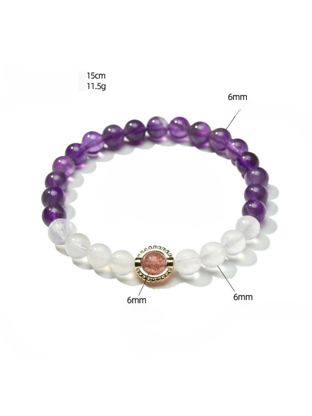 Lovra purple and white crystal bracelet worn on a wrist with natural lighting