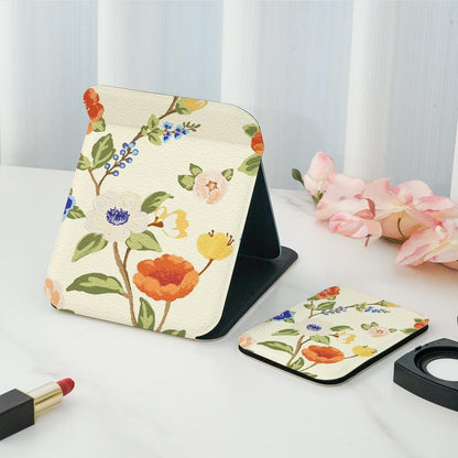 Mirroray - Floral Pattern PU Frame Folding Makeup Mirror