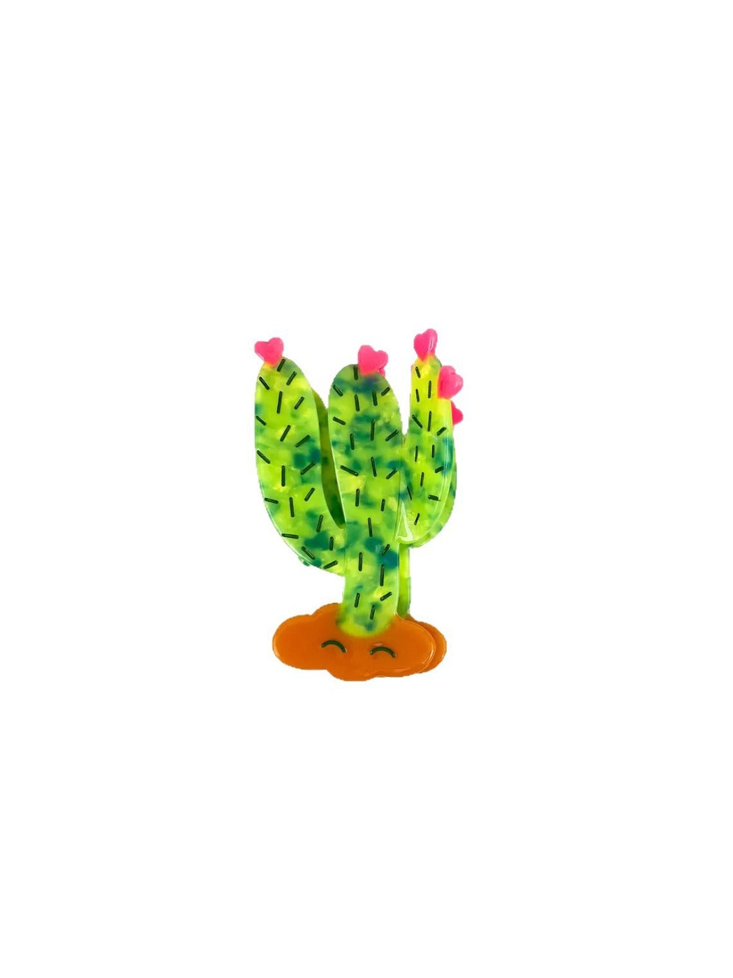 Fresh cactus shaped hair clip displayed on a wooden surface
