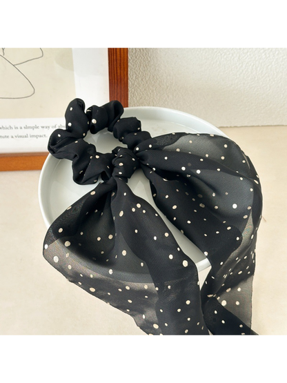 Gifty - Knotted Ribbon Dot Detail Hair Scrunchie