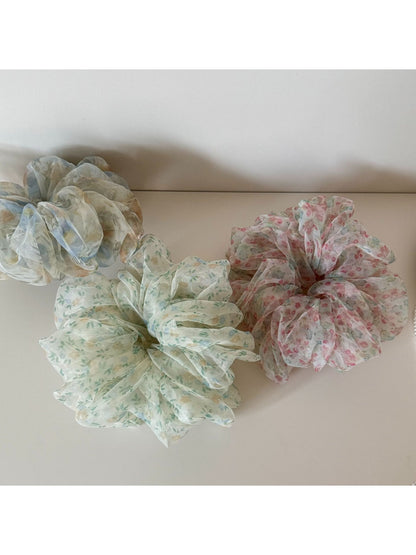 Gifty - Sheer Floral Print Voluminous Polyester Scrunchie