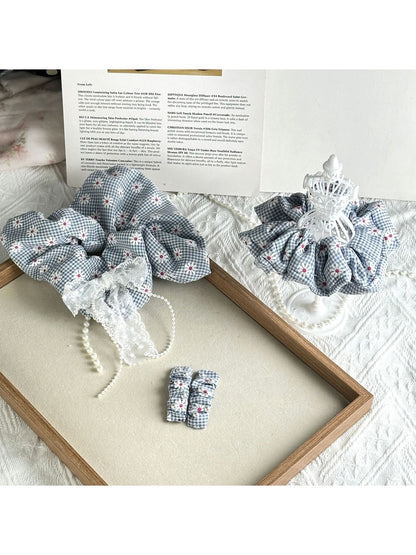 Gifty - Polyester Daisy Gingham Ruffled Fabric Scrunchie