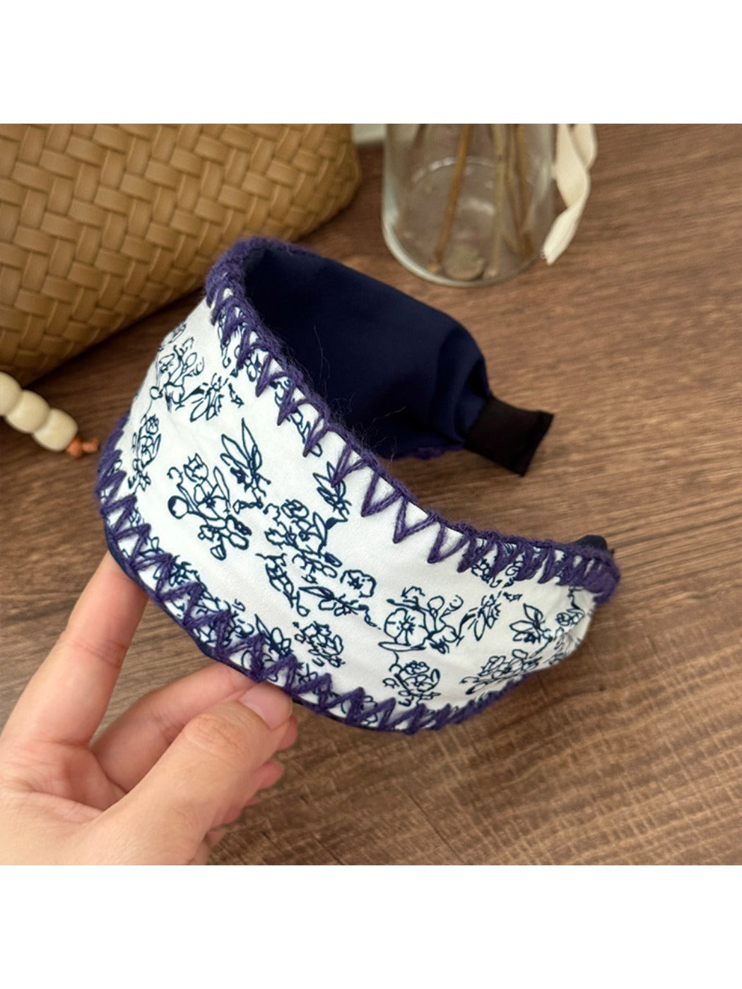 Side view of Gifty bohemian style headband highlighting fabric texture