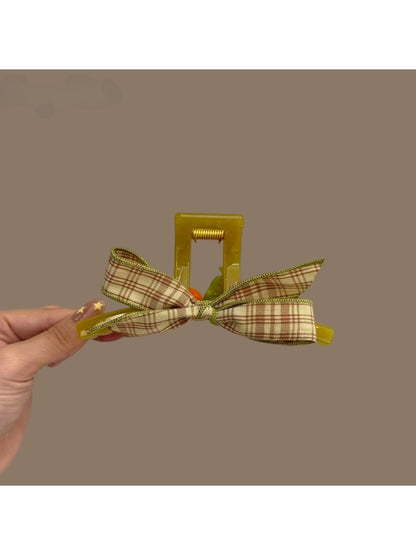 Beau - Fruit Detail Plaid Bow PC Claw Hair Clip