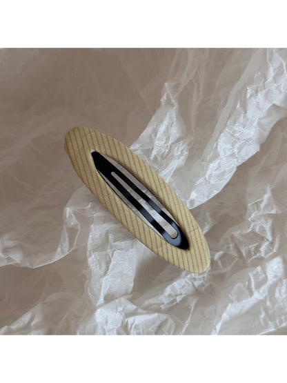 Beau - Plaid Fabric Covered Oval Alloy Hair Clip