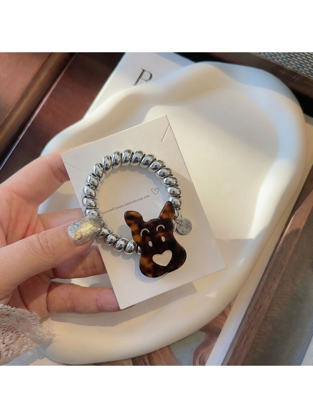 Gifty - Cute Dog Charm Telephone Cord Spiral Hair Tie