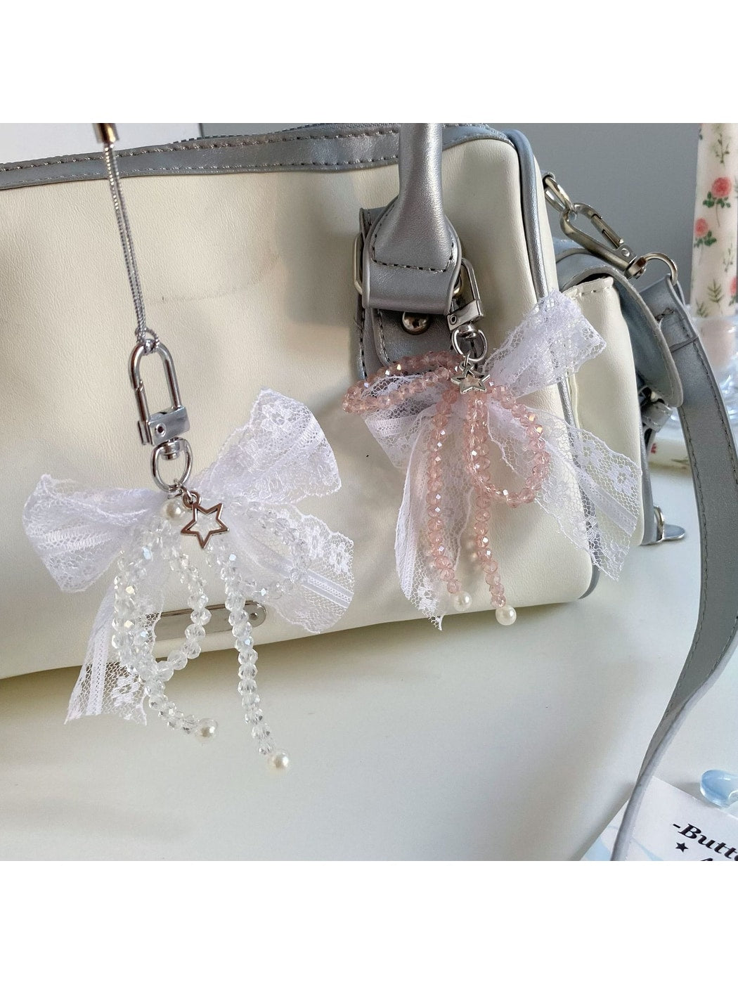 Keypus - Lace Bow Beaded Star Bag Charm Keychain
