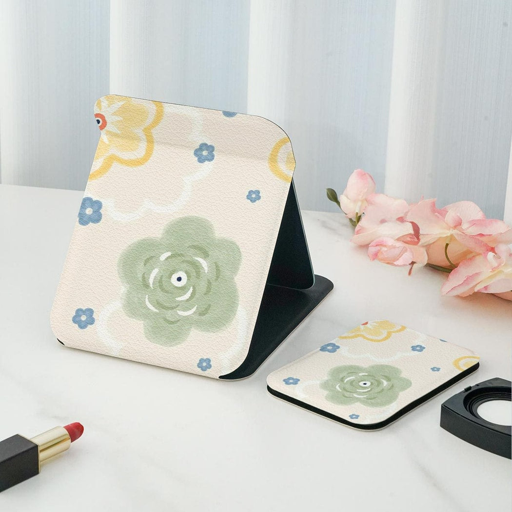 Mirroray - Floral Print Double-Sided Print Folding Makeup Mirror