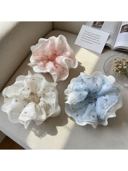 Gifty - Floral Lace Trim Wide Scrunchie Hair Tie