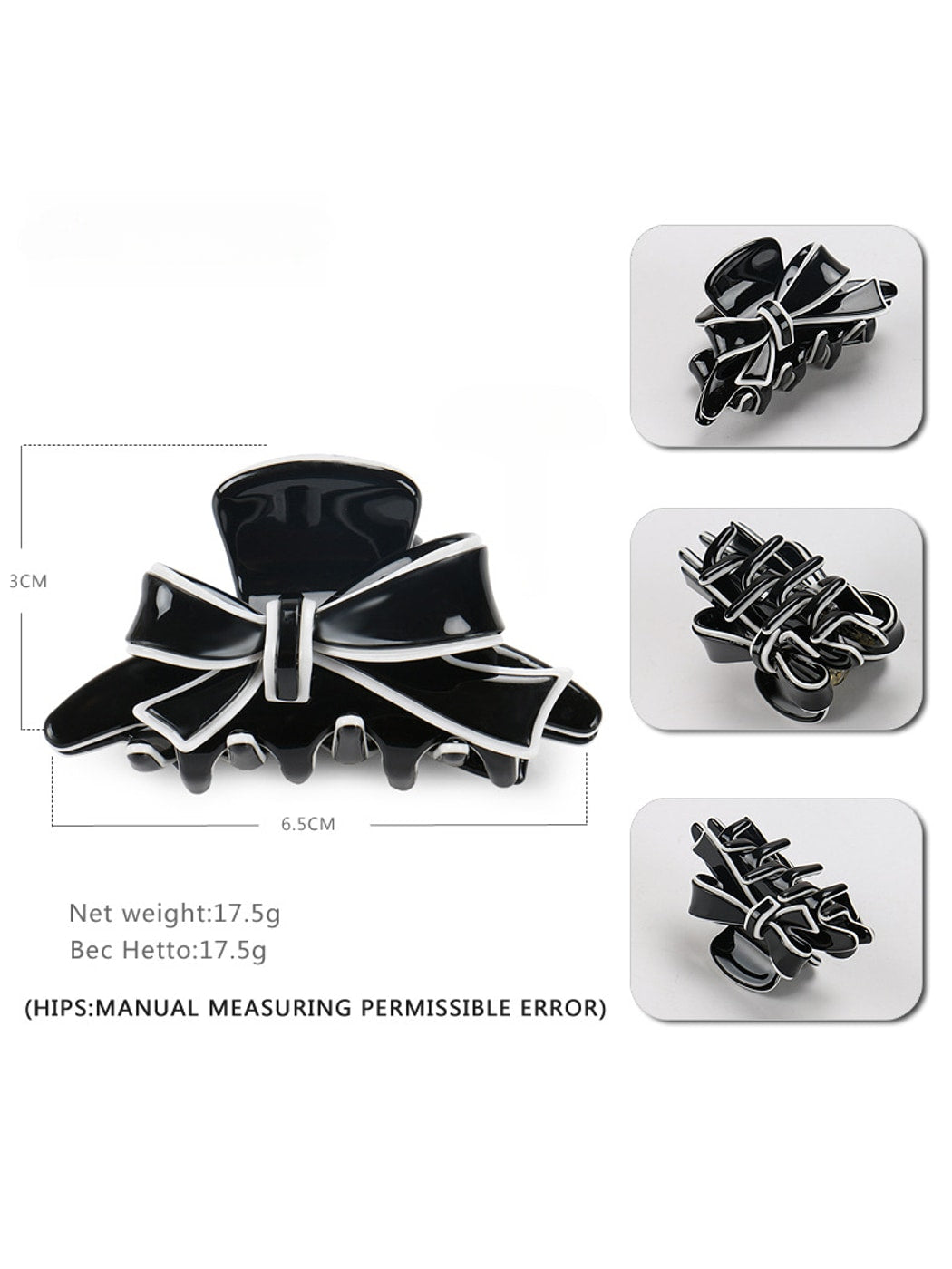 Beau - Acetate Fiber Bow Edge Trim Claw Clip