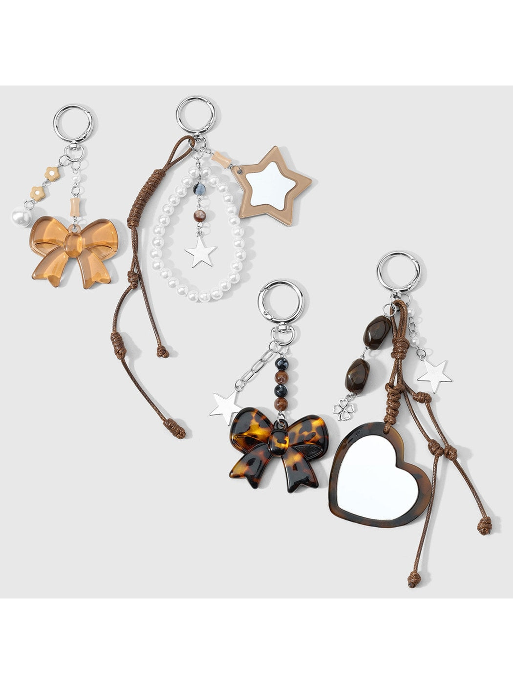 Keypus - Retro Beaded Cord Star Mirror Bag Charm Keychain