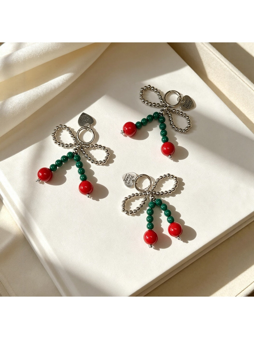 Keypus - Cherry Beaded Heart Loop Keychain Bag Charm