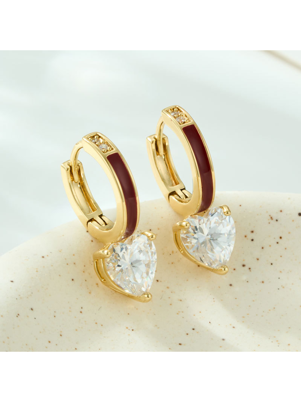 Earedge - Heart Accent Gold Tone Alloy Earrings