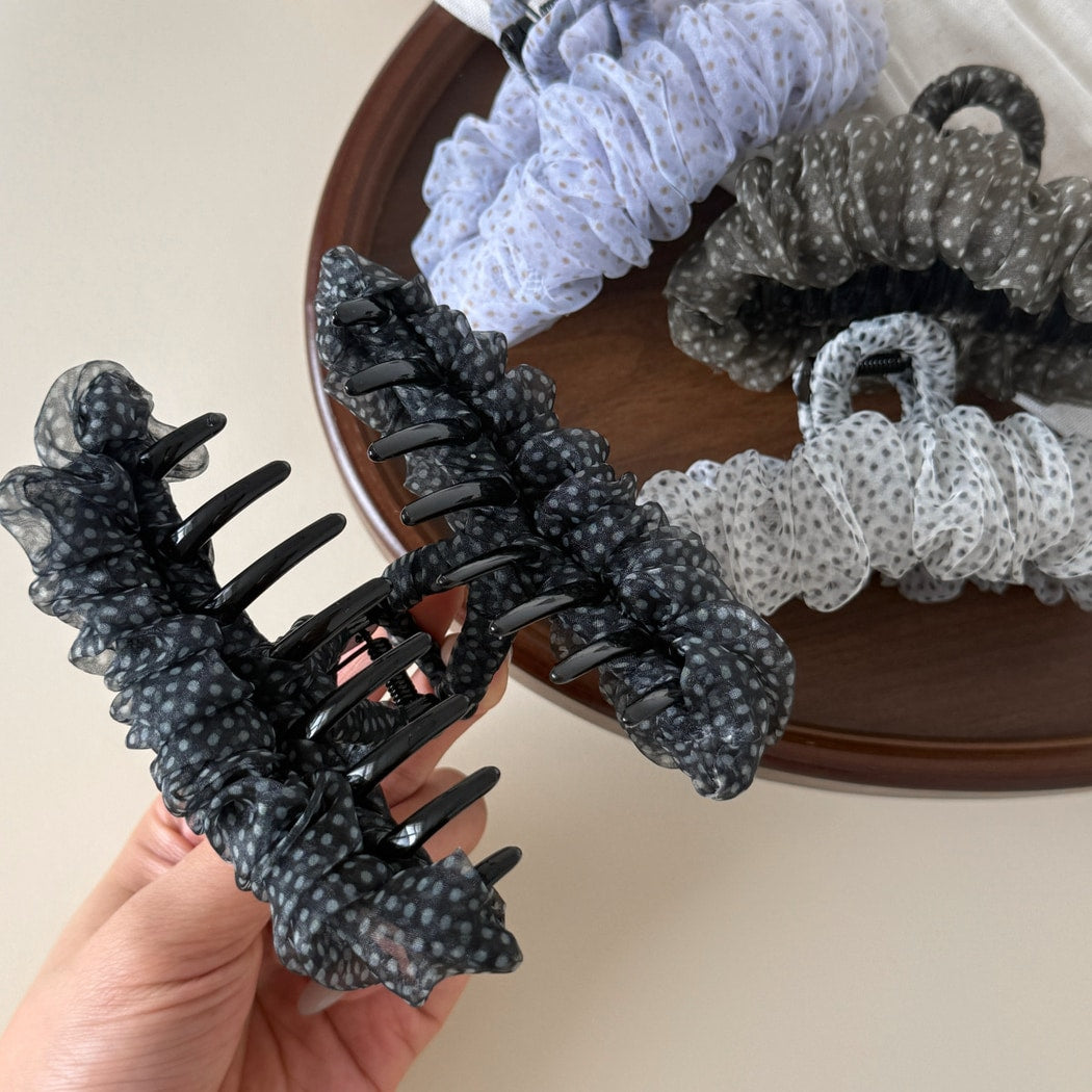 Beau - Polka Dot Ruffled Mesh Claw Clip