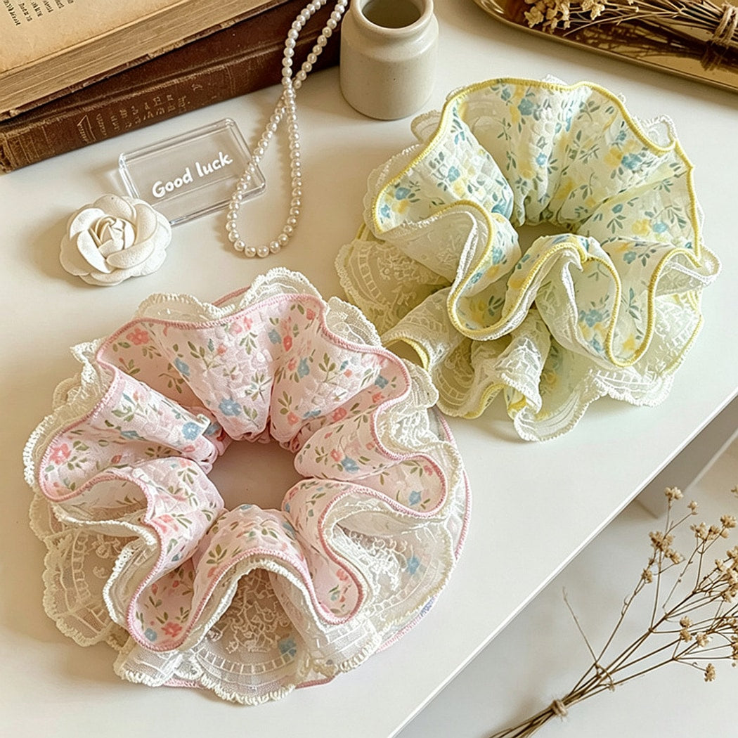 Gifty - Polyester Floral Print Ruffle Scrunchie