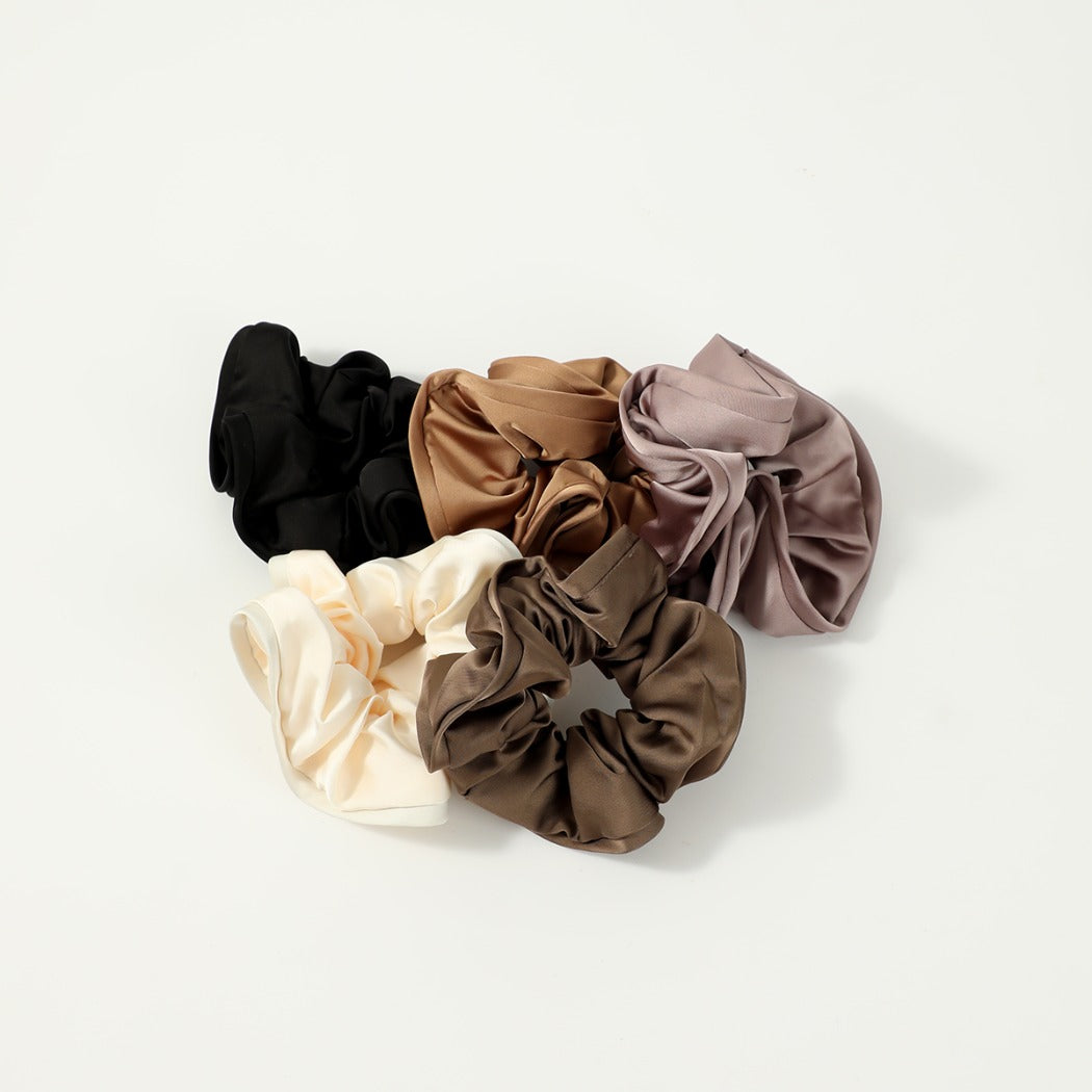 Gifty - Solid Color Satin Scrunchie with Ruffle Detail