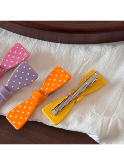 Beau - Dotted Bow Side Bang Barrette Hair Clip