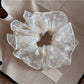 Gifty - Sheer Floral Beaded Ruffle Detail Scrunchie