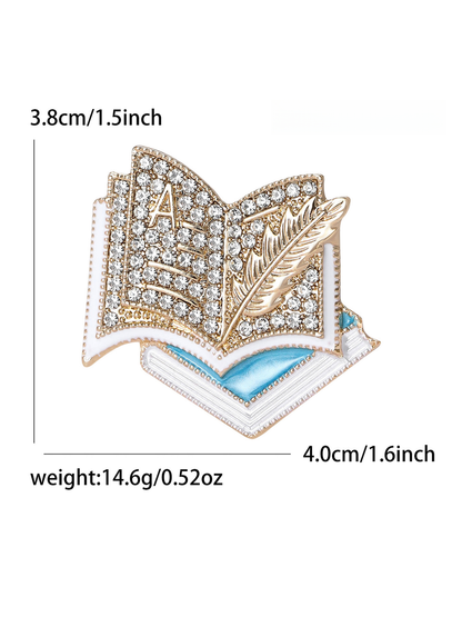 Brovia - Book Shape Enamel Rhinestone Fashion Brooch