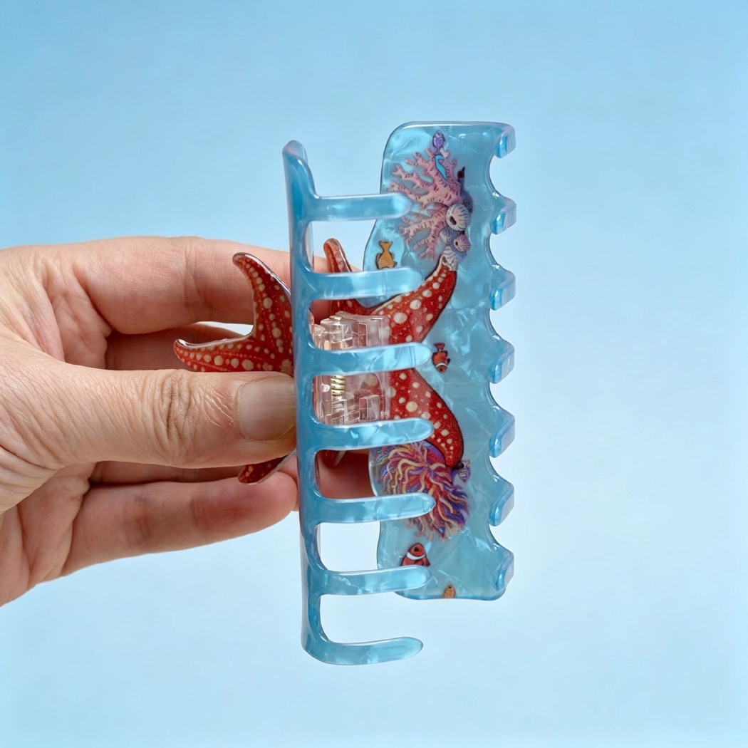 Beau - Ocean Starfish Pattern PVC Claw Clip