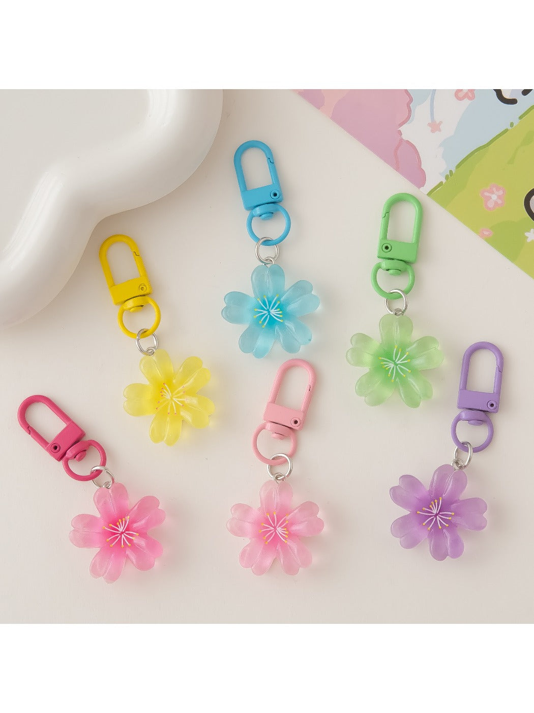Keypus - Cute Solid Color Cherry Blossom Keychain