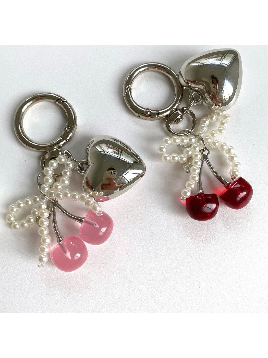 Keypus - Heart Cherry Bag Charm with Beaded Bow Keychain