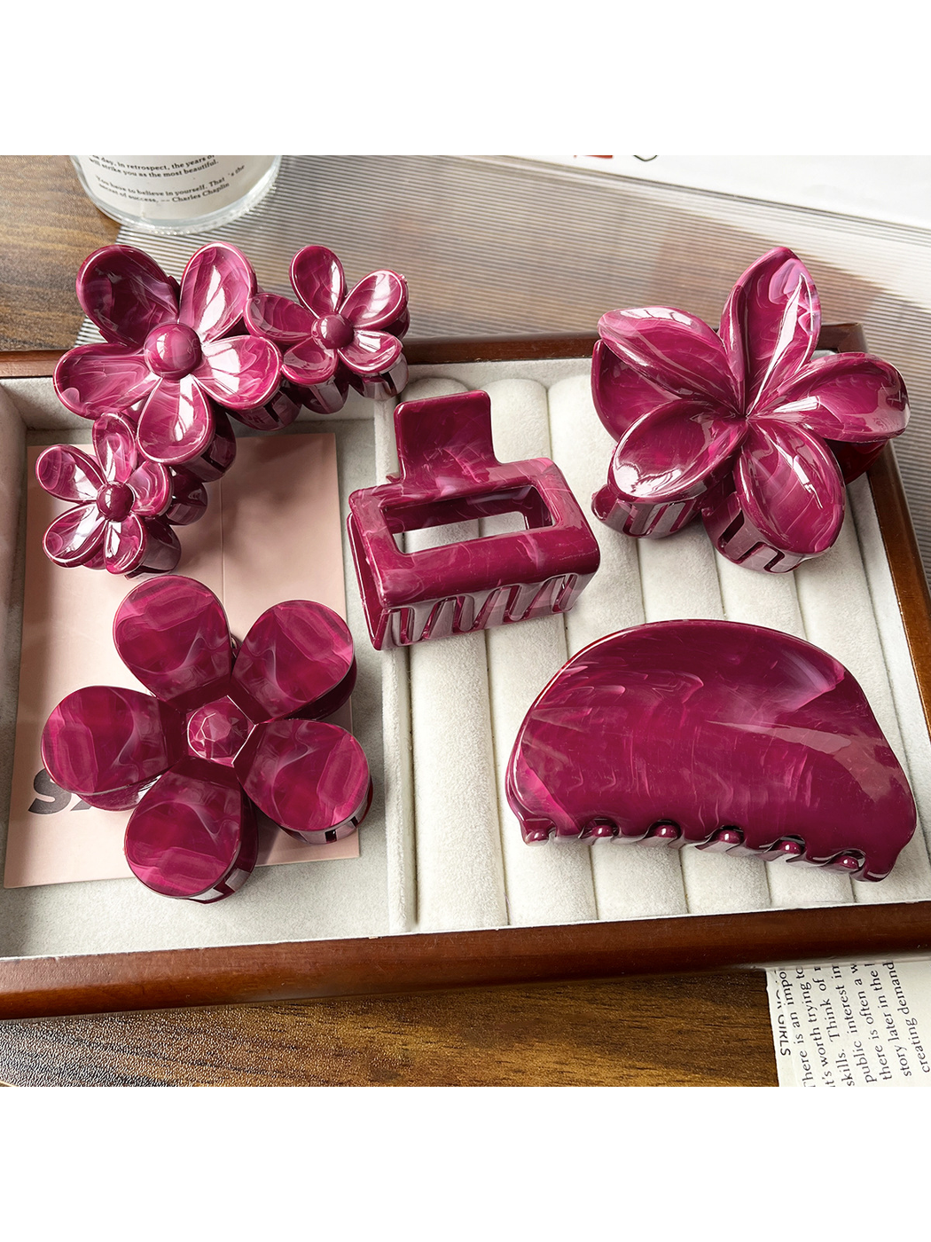 Beau - Marbled Flower Accent Large Plastic Claw Clip