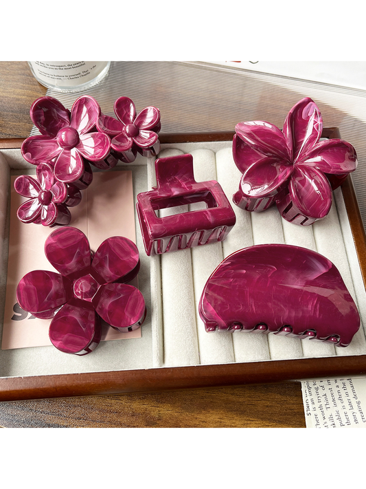 Beau - Marbled Flower Accent Large Plastic Claw Clip