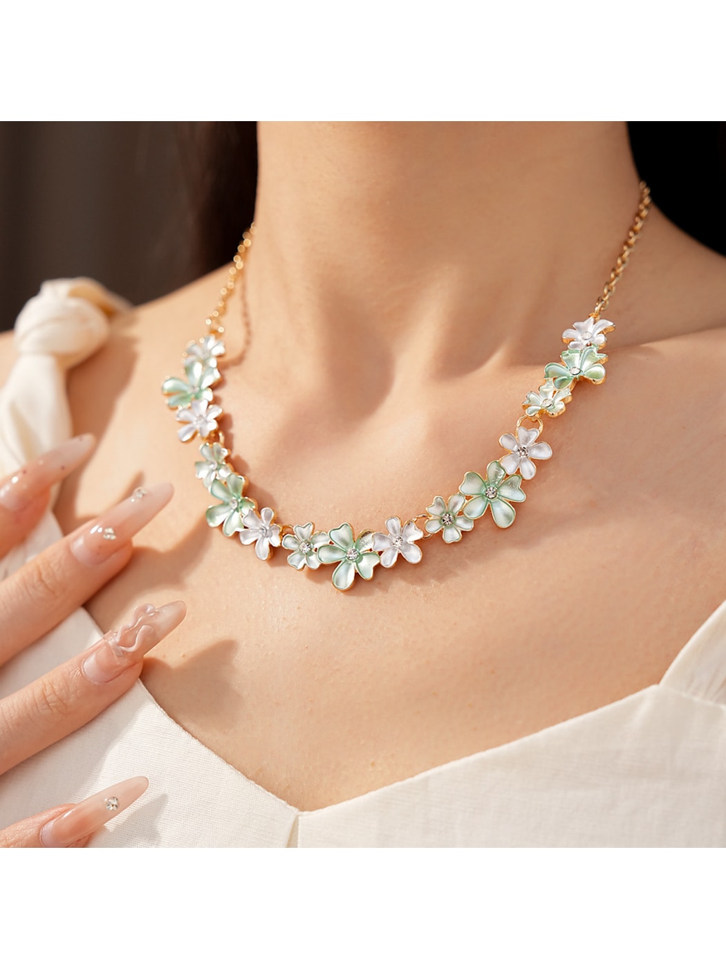 Nozari - Alloy Floral Stud Earrings and Necklace Set