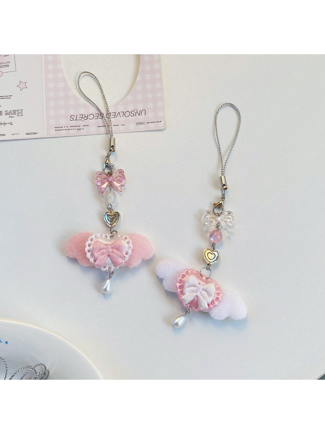 Keypus - Pink Angel Wing Bow Bag Charm Keychain