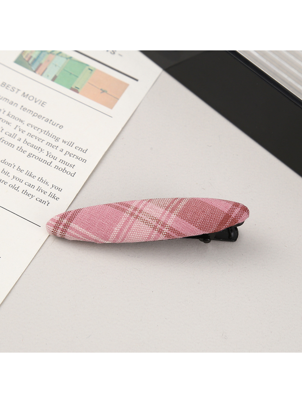 Beau - Plaid Fabric Oval Side Bangs Hair Clip