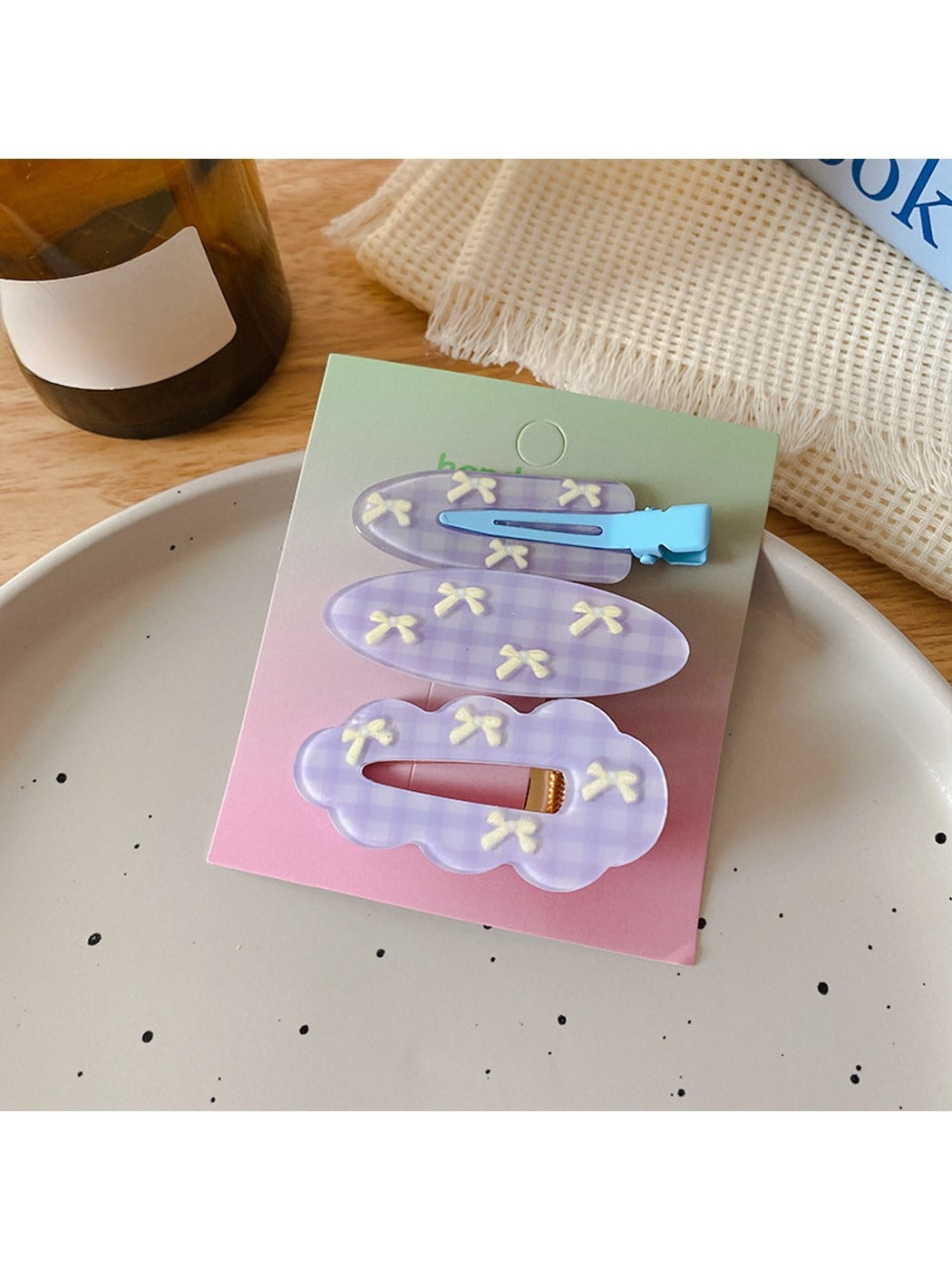 Beau - Bow and Polka Dot Duckbill Hair Clip Set