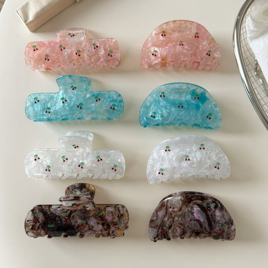 Beau - Cherry Motif Irregular Acetate Claw Clip