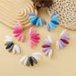 Earedge color block raffia fan-shaped earrings in natural and blue tones on white background