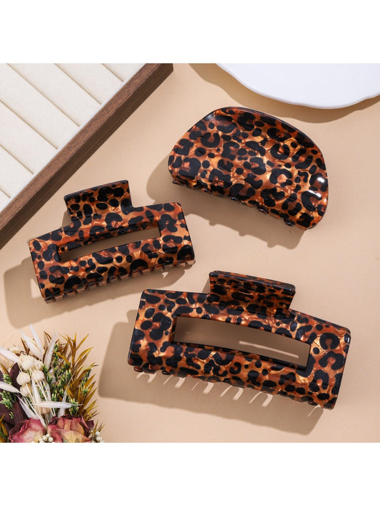 Beau - Retro Leopard Print Square Claw Clip