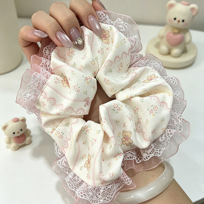 Gifty - Polyester Floral Ruffle Trim Scrunchie