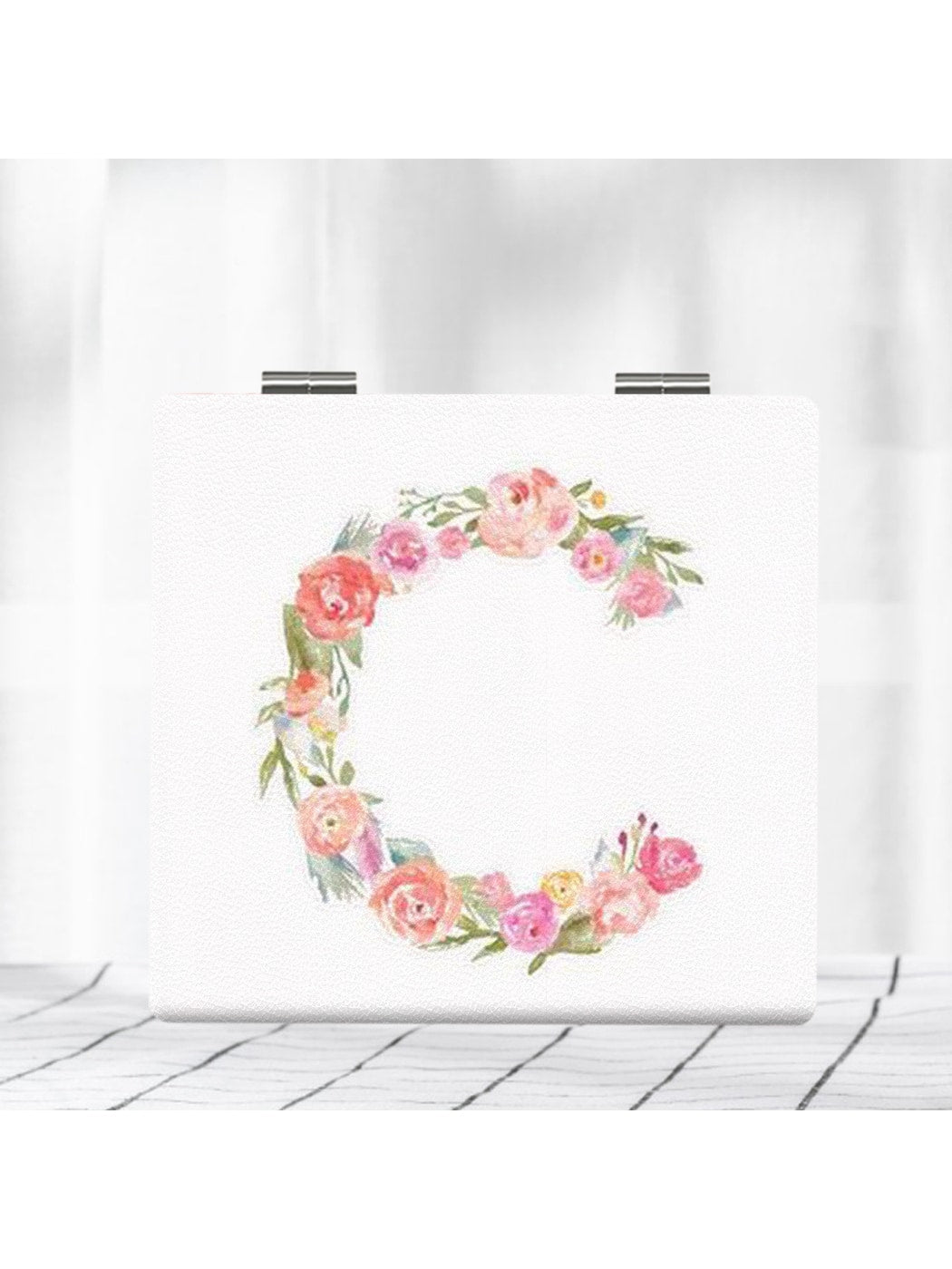 Mirroray - Elegant Floral Letter Print Compact Mirror