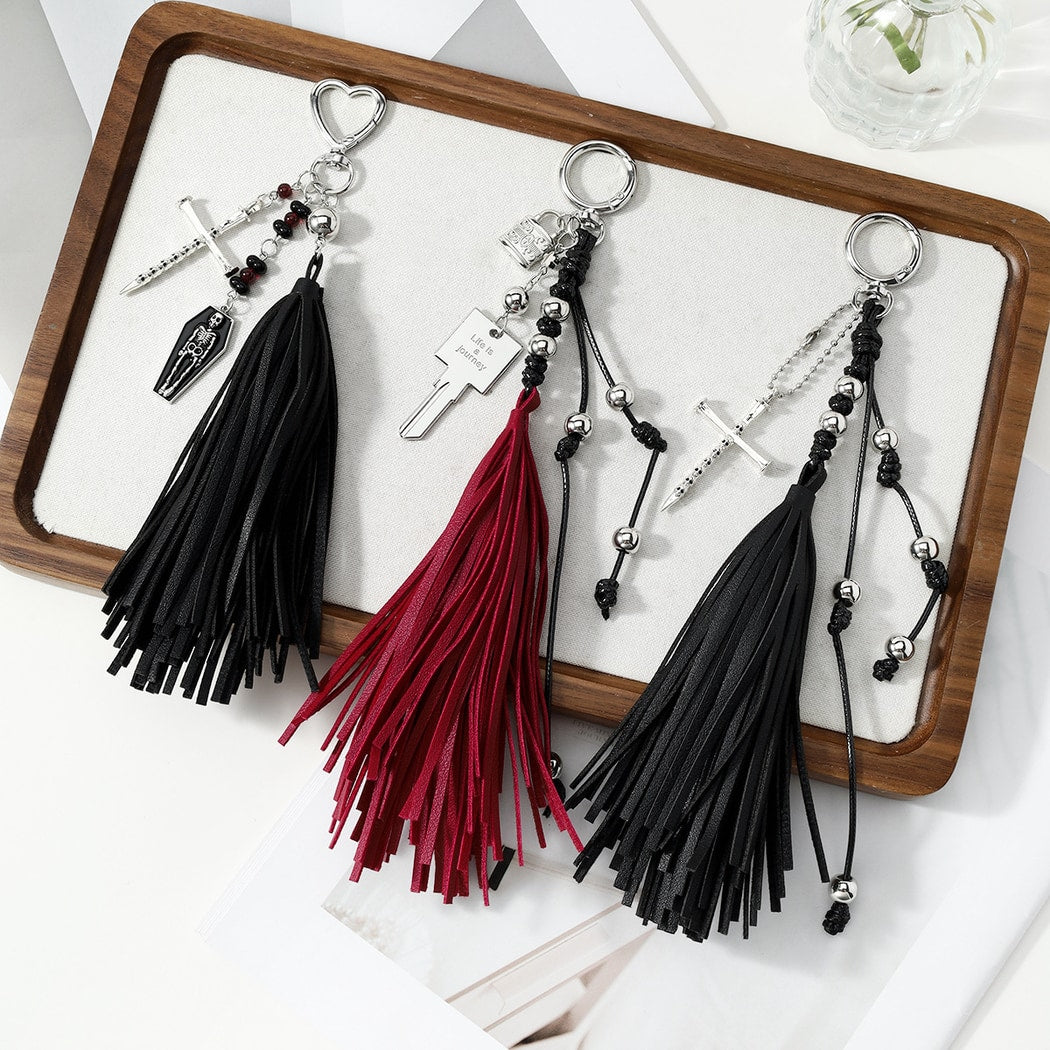 Keypus - Halloween Dark Tassel Skull Cross Keychain
