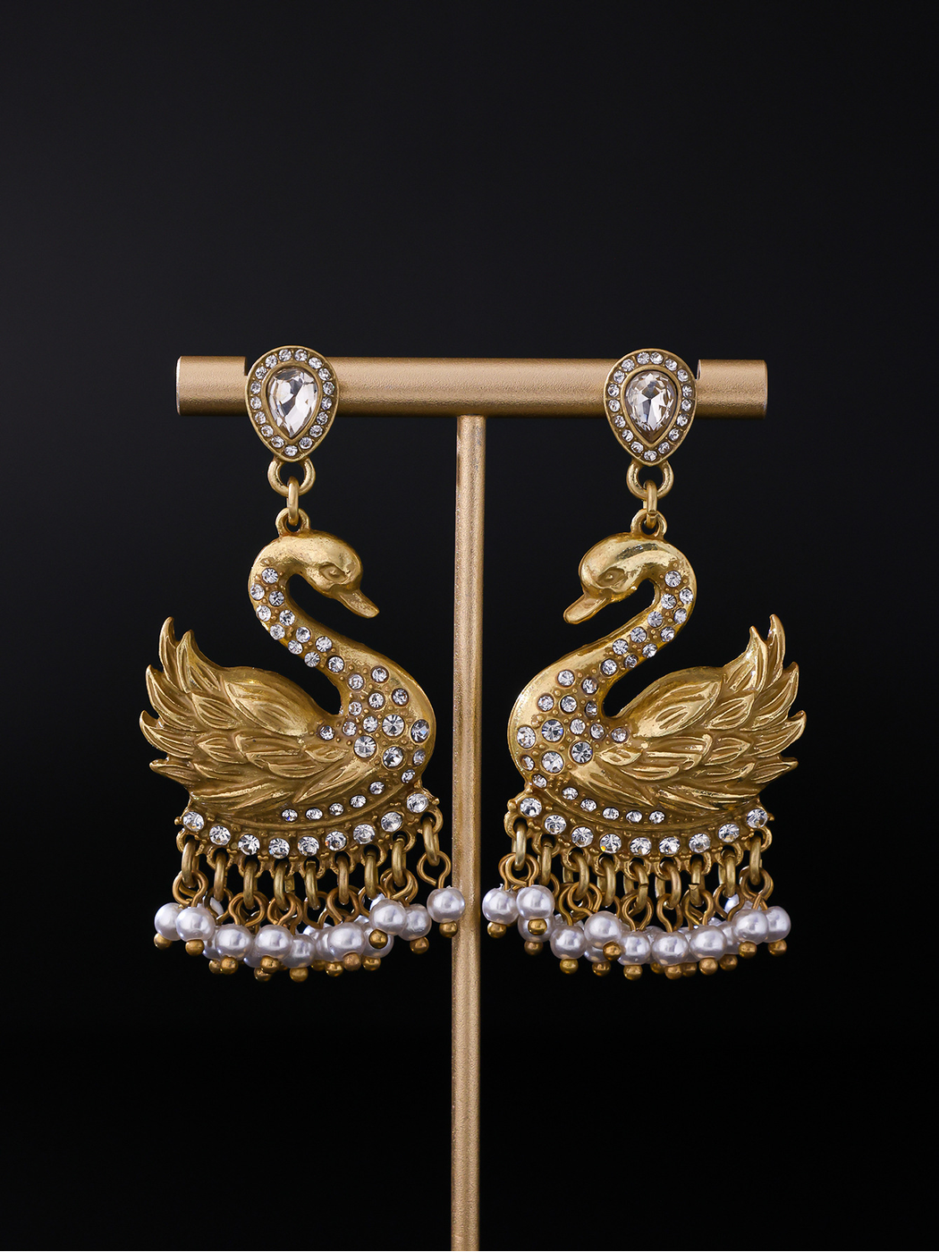 Earedge - Vintage Swan Beaded Dangle Stud Earrings