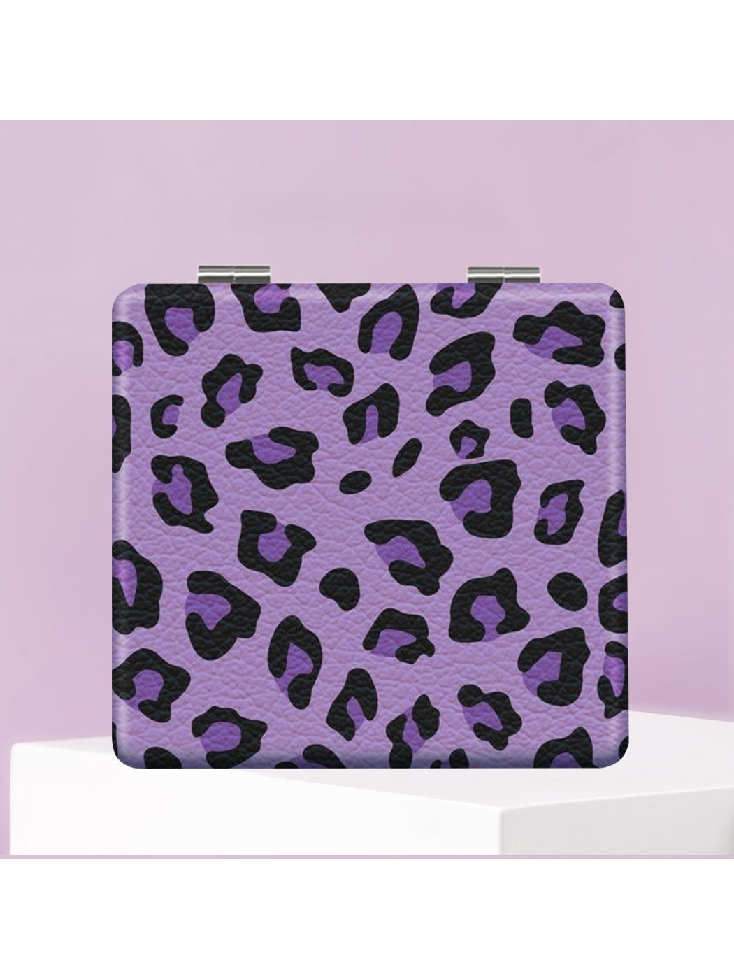Mirroray - Pink Purple Leopard Print Square Compact Mirror