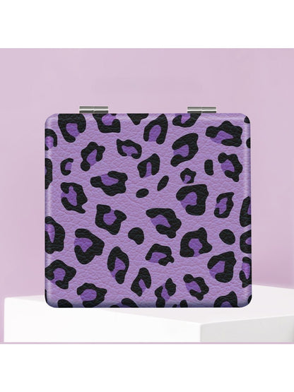 Mirroray - Pink Purple Leopard Print Square Compact Mirror