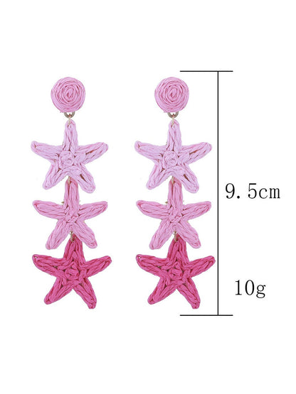 Pair of silver star pendant earrings with delicate chain detail