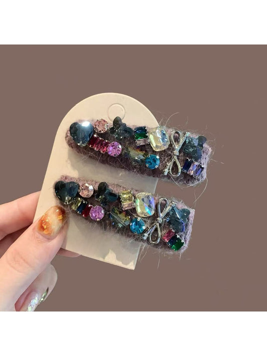 Beau - Colorful Rhinestone-Embellished Tweed Edge Hair Clip