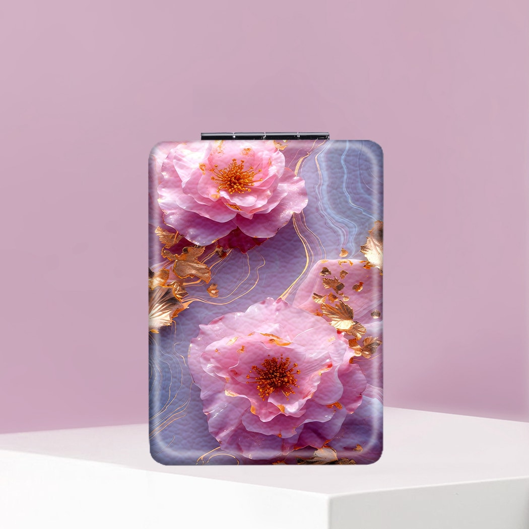 Mirroray - PU Floral Pattern Compact Makeup Mirror