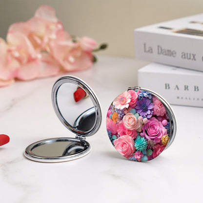 Mirroray - Round Floral Print Foldable Compact Mirror