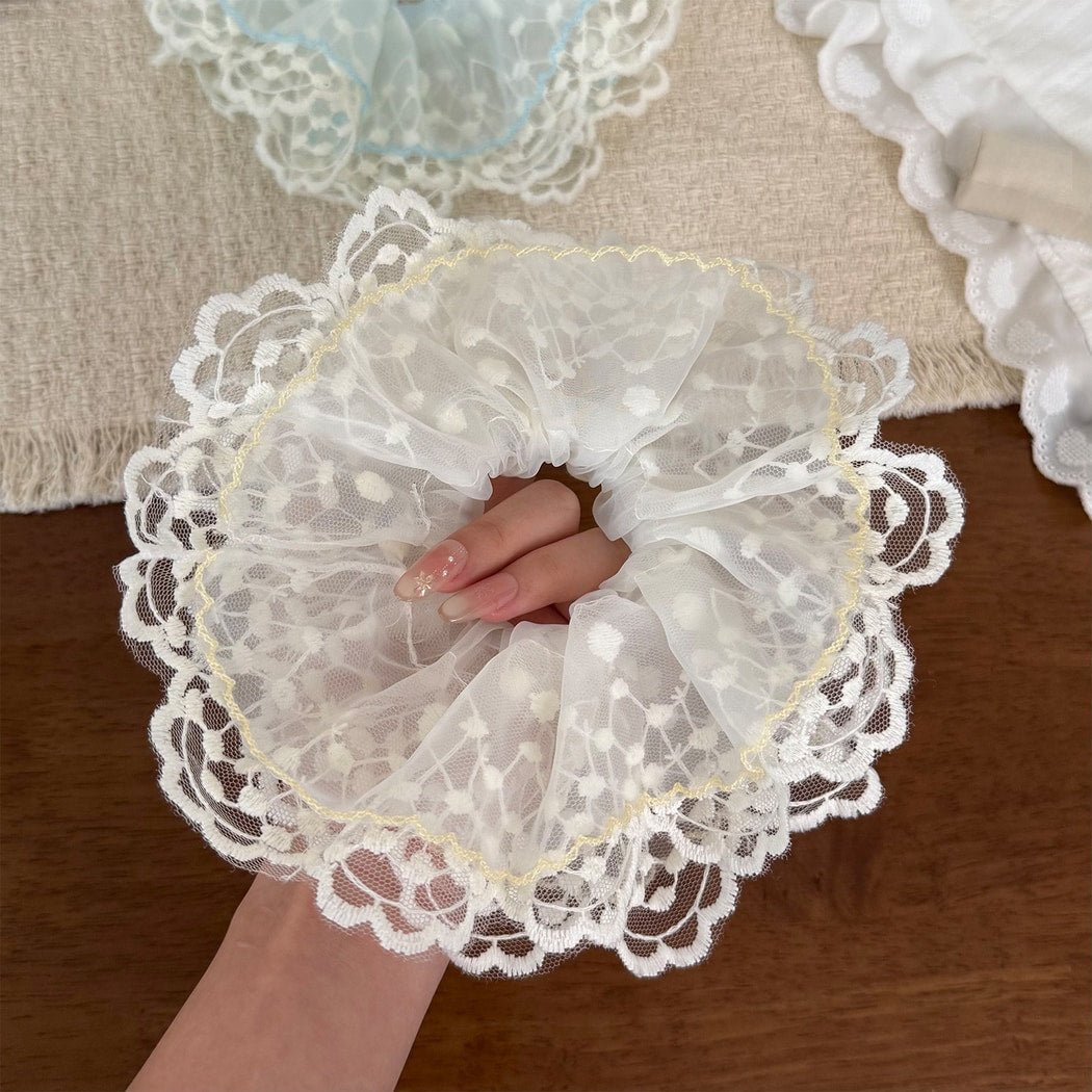 Gifty - Lace Mesh Ruffled Decorative Scrunchie