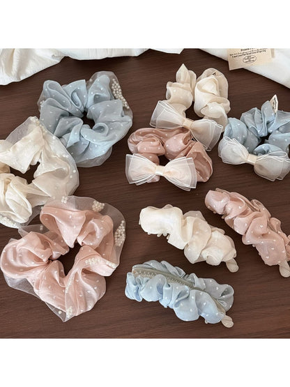Gifty - Heart Polka Dot Sheer Textured Fabric Scrunchie