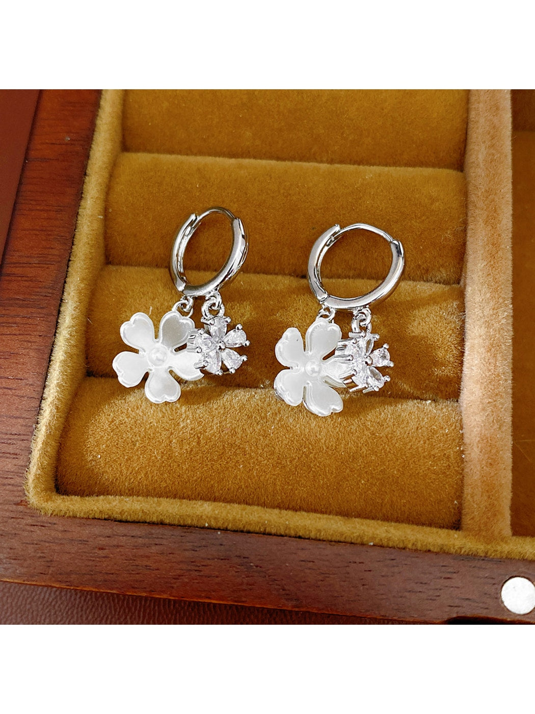 Earedge - Floral Round Accent Synthetic Zircon Earrings