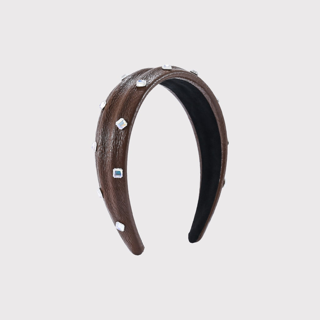 Gifty - Wide Profile Jeweled Leather Look Headband