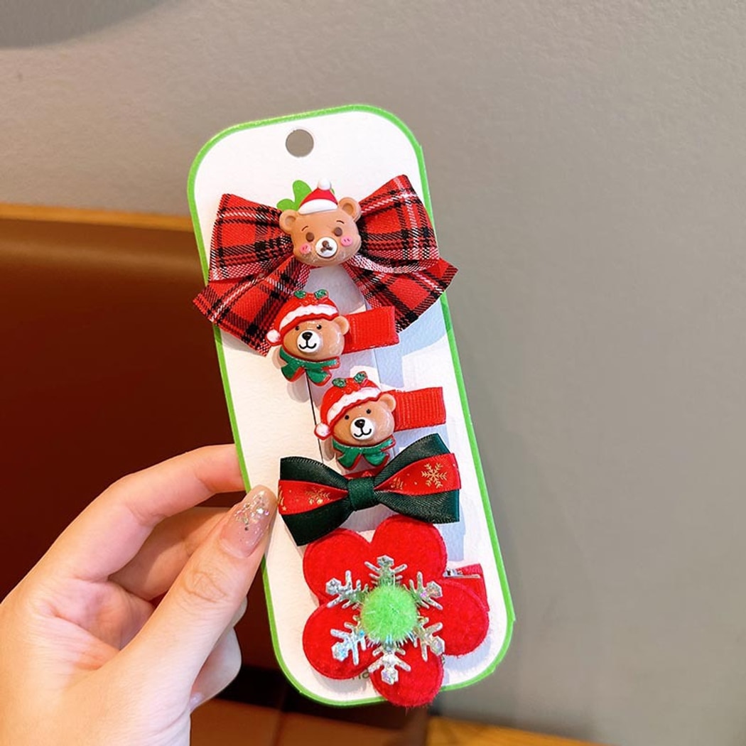 Beau - Christmas Bow and Floral Shape Side Barrette Set